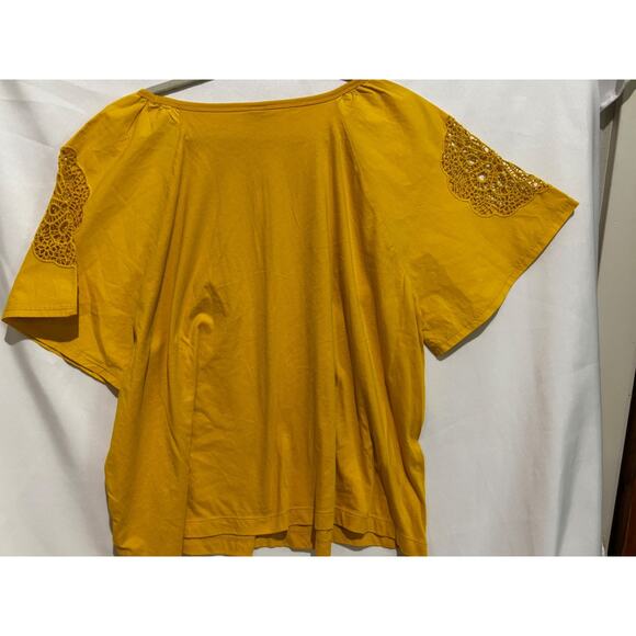 Old Navy Gold mustard Casual Swing Tee Top embroidered sleeve womens 3x boho - Picture 6 of 7